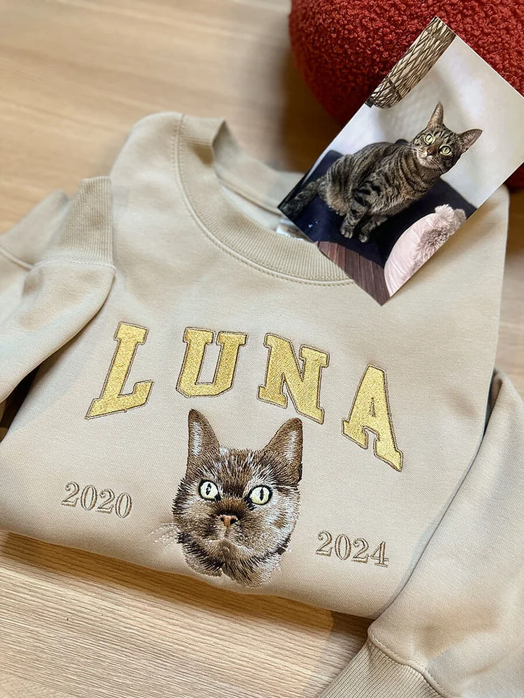 Custom Premium Handcrafted Memorial Pet Photo Embroidery with Est Year T-shirt Sweatshirt Hoodie