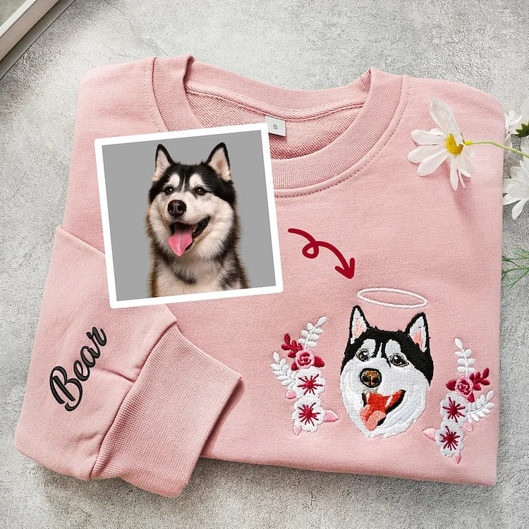 Custom Dog Pet Portrait Embroidered Sweatshirt Hoodie