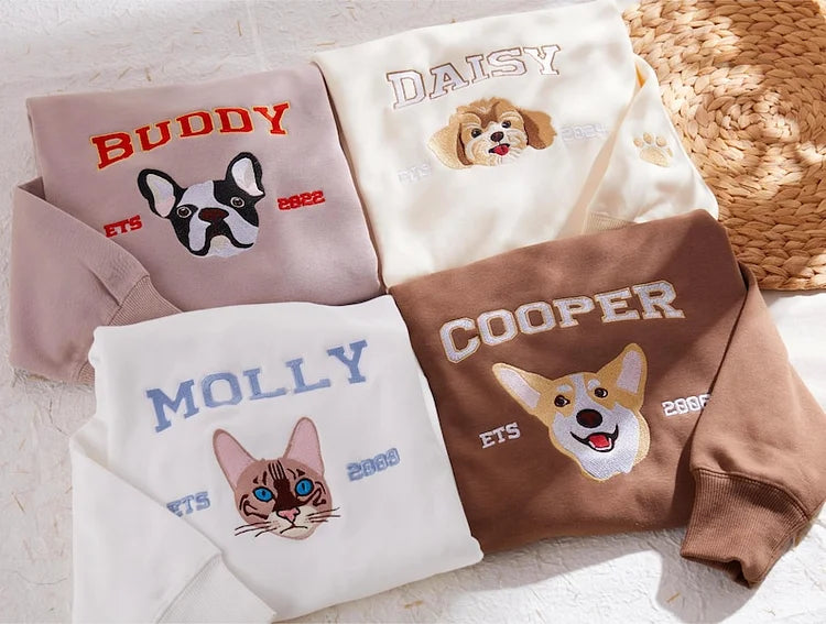 Pet Embroidered Sweatshirt, Custom Embroidered Dog Name Sweatshirt Hoodie T-shirt