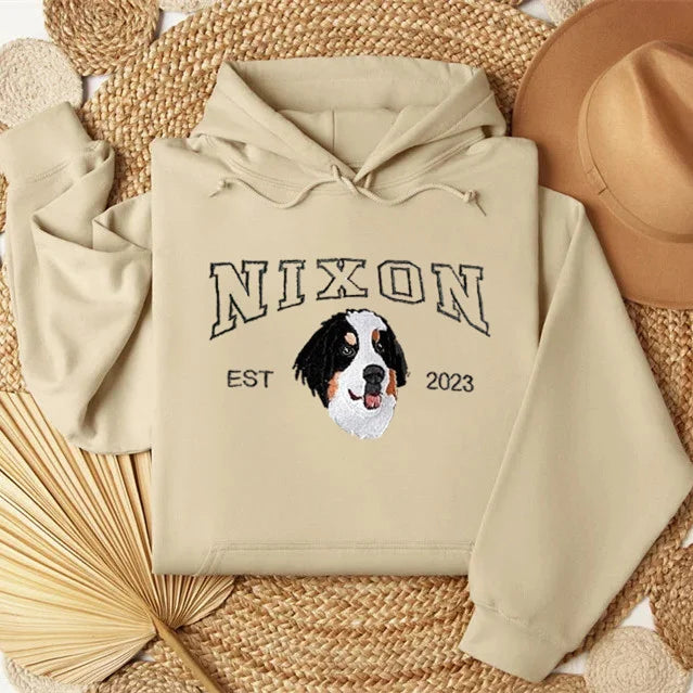 Custom Dog Hoodie Embroidered Dog Name, Personalized Pet Face Sweatshirt