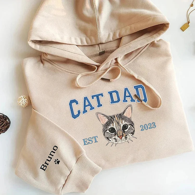 Custom Embroidered Varsity Cat Dad Sweatshirt or Hoodie Portrait from Photo