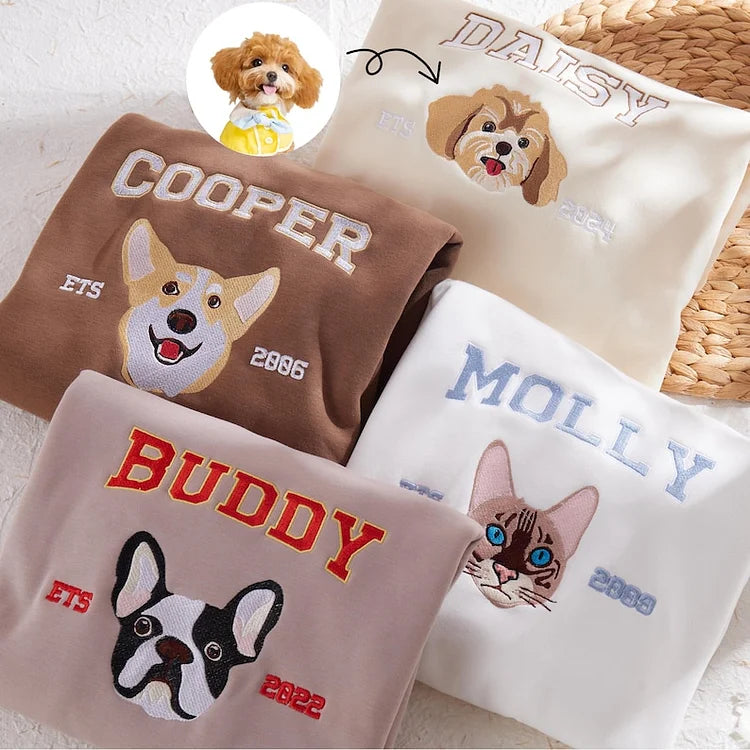 Pet Embroidered Sweatshirt, Custom Embroidered Dog Name Sweatshirt Hoodie T-shirt