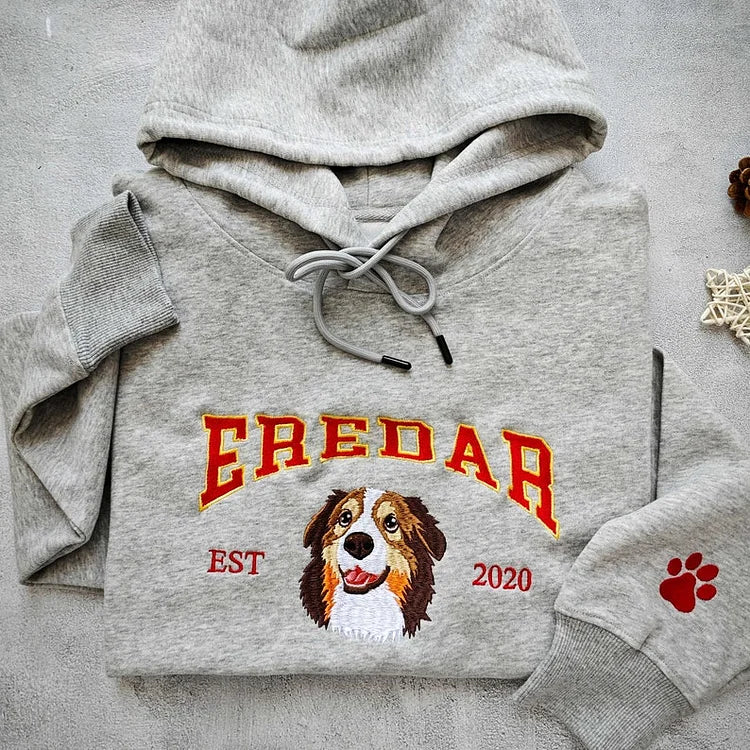 Custom Dog Hoodie Embroidered Dog Name, Personalized Pet Face Sweatshirt