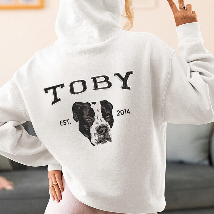 Personalized Embroidered Sweatshirt with Pets Name on Back of Sweatshirt