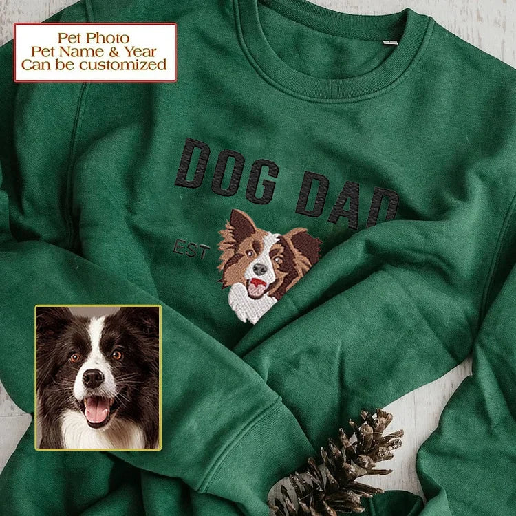 Custom Embroidered Varsity Dog Dad Sweatshirt or Hoodie Portrait from Photo