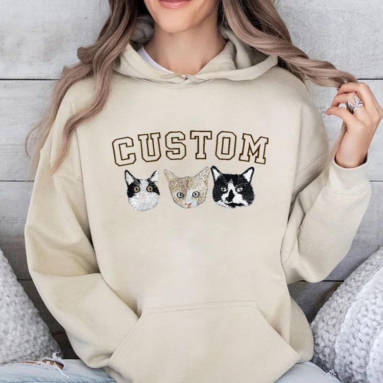 Personalized Pet Photo Embroidered With Custom Text Sweatshirt/Hoodie T-shirt