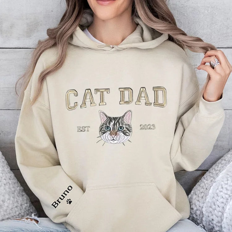 Custom Embroidered Varsity Cat Dad Sweatshirt or Hoodie Portrait from Photo