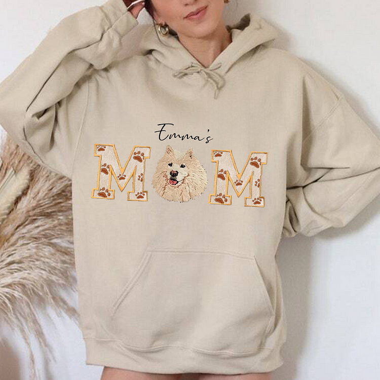 Custom Pet Portrait Embroidered Sweatshirt Dog Mom/Dog Dad Hoodie with Pet Name