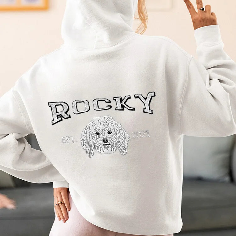 Personalized Embroidered Sweatshirt with Pets Name on Back of Sweatshirt