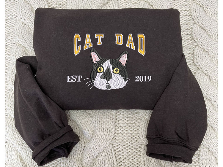 Custom Embroidered Varsity Cat Dad Sweatshirt or Hoodie Portrait from Photo