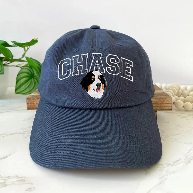 Custom Pet Portrait Embroidered Baseball Cap with Pet Name