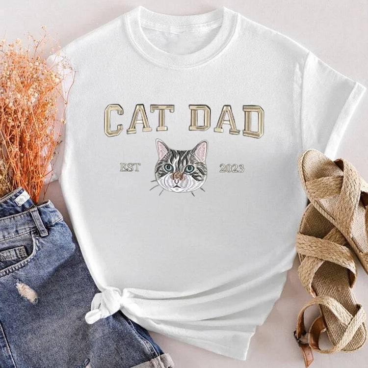 Custom Embroidered Varsity Cat Dad Sweatshirt or Hoodie Portrait from Photo