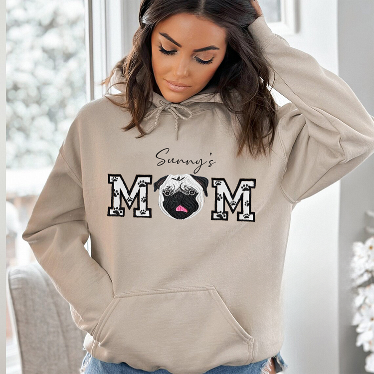 Custom Pet Portrait Embroidered Sweatshirt Dog Mom/Dog Dad Hoodie with Pet Name