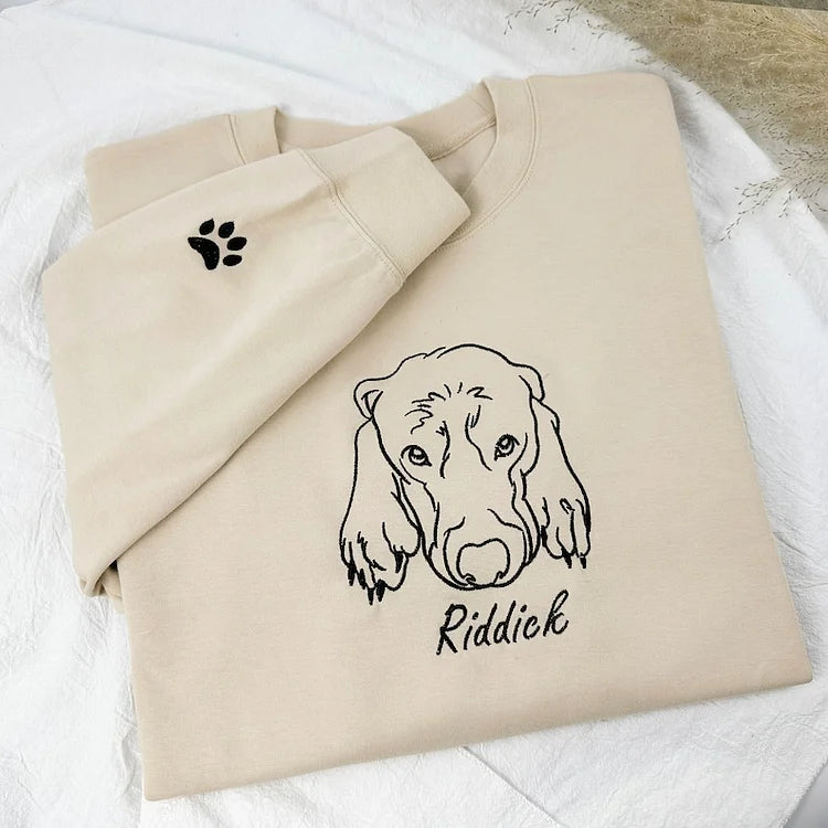 Personalized Pet Portrait Embroidered Sweatshirt, Custom Pet Hoodie with Photo