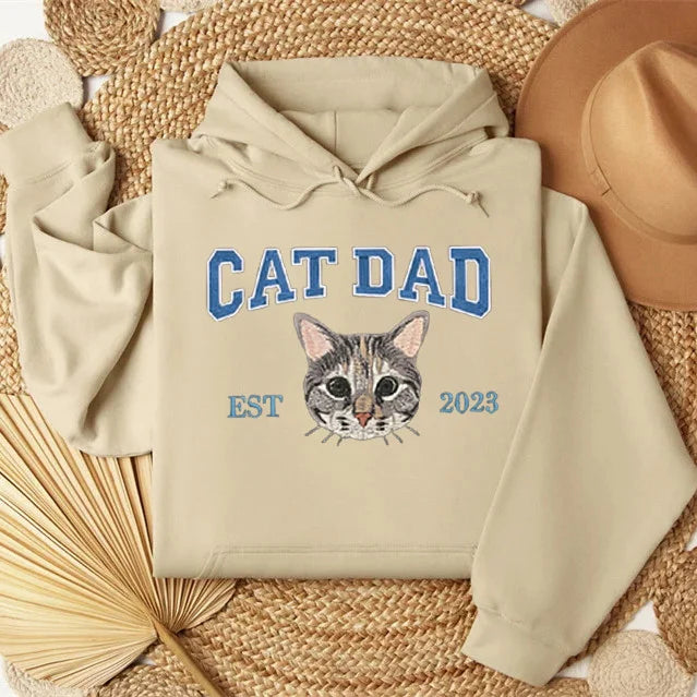 Custom Embroidered Varsity Cat Dad Sweatshirt or Hoodie Portrait from Photo