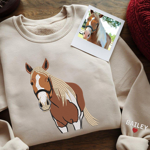 Personalized Embroidered Pet Portrait Sweatshirt Hoodie Gift for Horse Pet Lovers