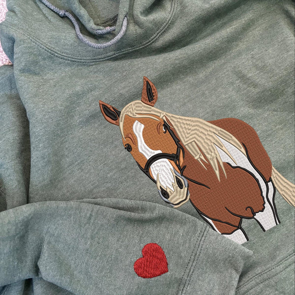 Personalized Embroidered Pet Portrait Sweatshirt Hoodie Gift for Horse Pet Lovers