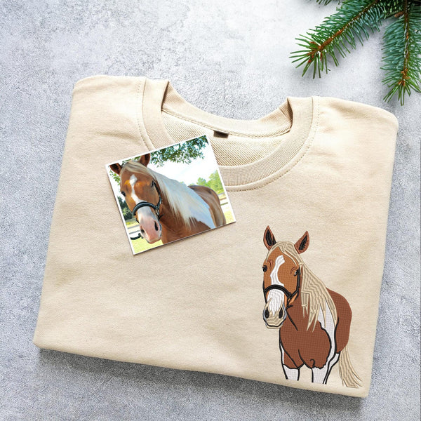 Personalized Embroidered Pet Portrait Sweatshirt Hoodie Gift for Horse Pet Lovers