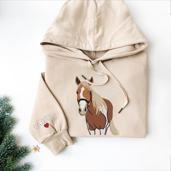 Personalized Embroidered Pet Portrait Sweatshirt Hoodie Gift for Horse Pet Lovers
