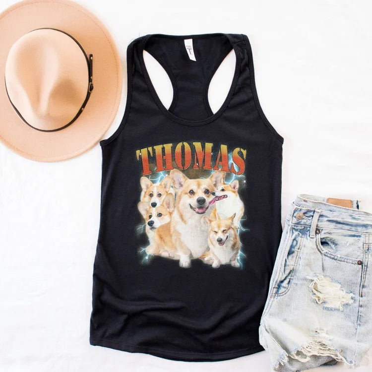 Vintage Custom Dog Tank Top Pet Tank Top, 90's Custom Photo Vintage Printing Tank Top