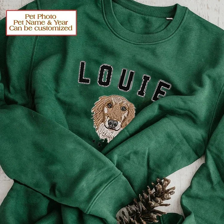 Personalized Dog Portrait Embroidered Hoodie Sweatshirt, Pet Face Shirt