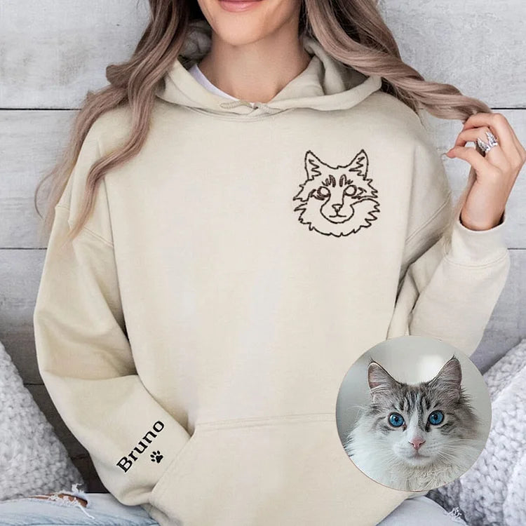 Personalized Pet Portrait Embroidered Sweatshirt, Custom Pet Hoodie with Photo