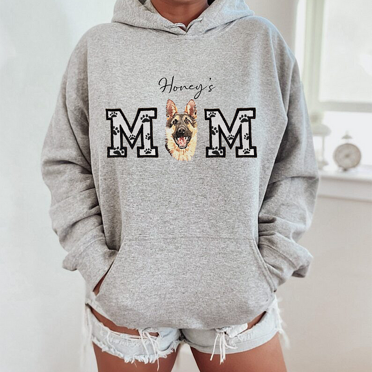 Custom Pet Portrait Embroidered Sweatshirt Dog Mom/Dog Dad Hoodie with Pet Name