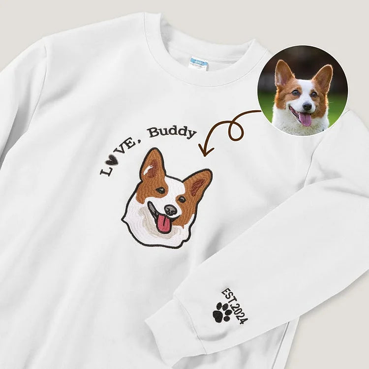 Custom Embroidered Pet Sweatshirt, Dog Face Embroidered Sweatshirt From Photo Hoodie T-shirt