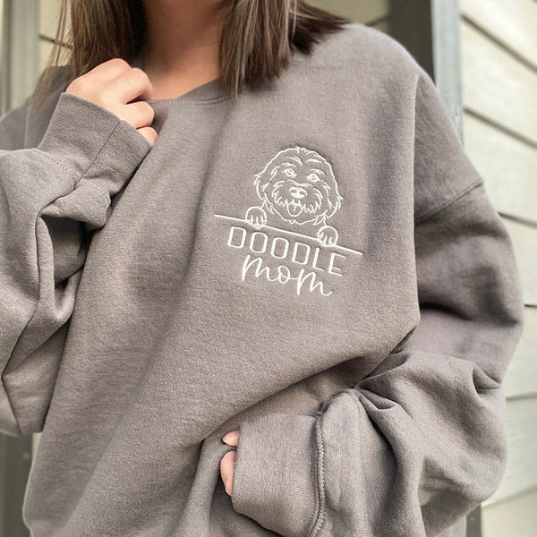 Embroidered Dog Mom Sweatshirt Hoodie With Pet Portrait