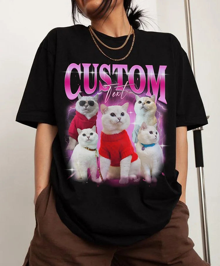 Custom Cat Dog Pet Vintage Unisex T-Shirt, Personalize Bootleg Retro 90's Tee Hoodie Sweatshirt