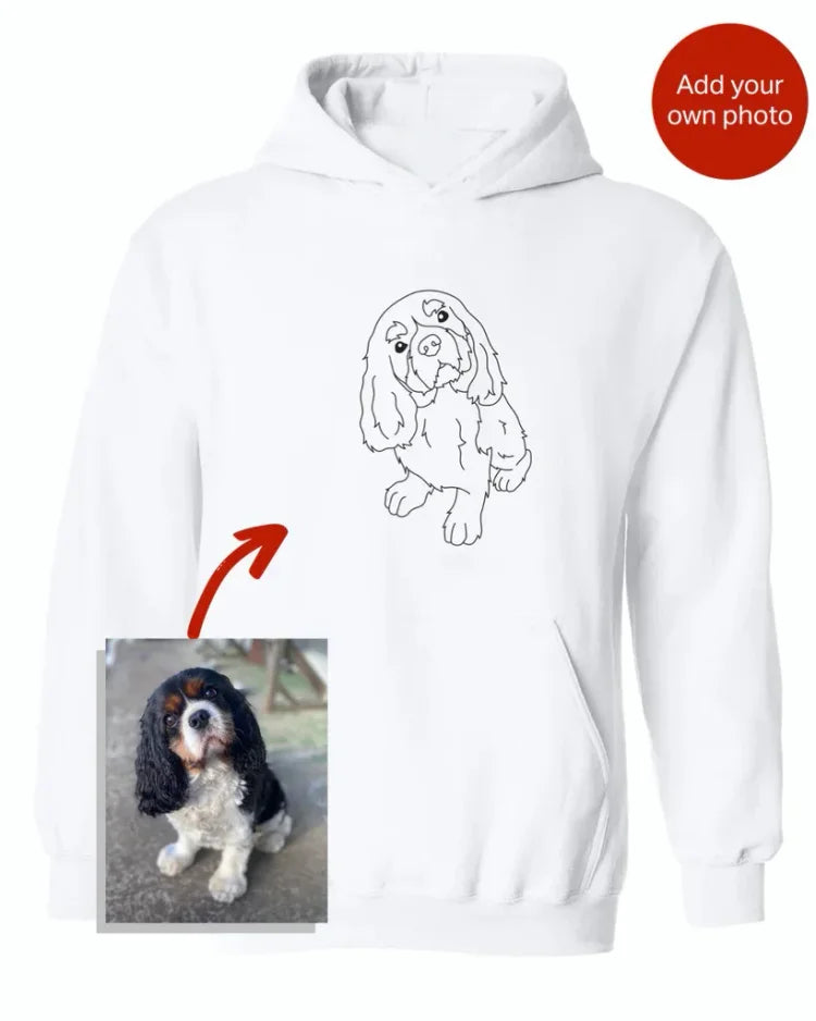 Custom Pet Photo Outline Embroidered Hoodie Crewneck T-shirt