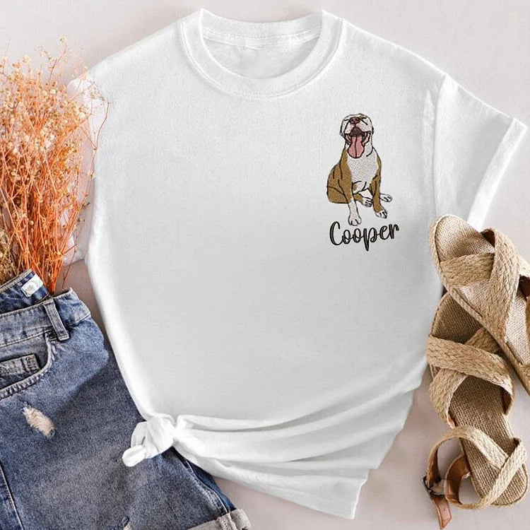 Custom Embroidered Pet Color Photo Embroidery T-shirt Sweatshirt Hoodie