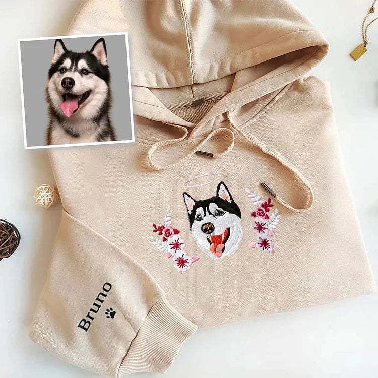 Custom Dog Pet Portrait Embroidered Sweatshirt Hoodie