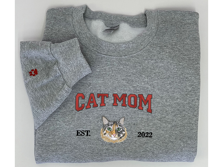 Custom Embroidered Varsity Cat Dad Sweatshirt or Hoodie Portrait from Photo