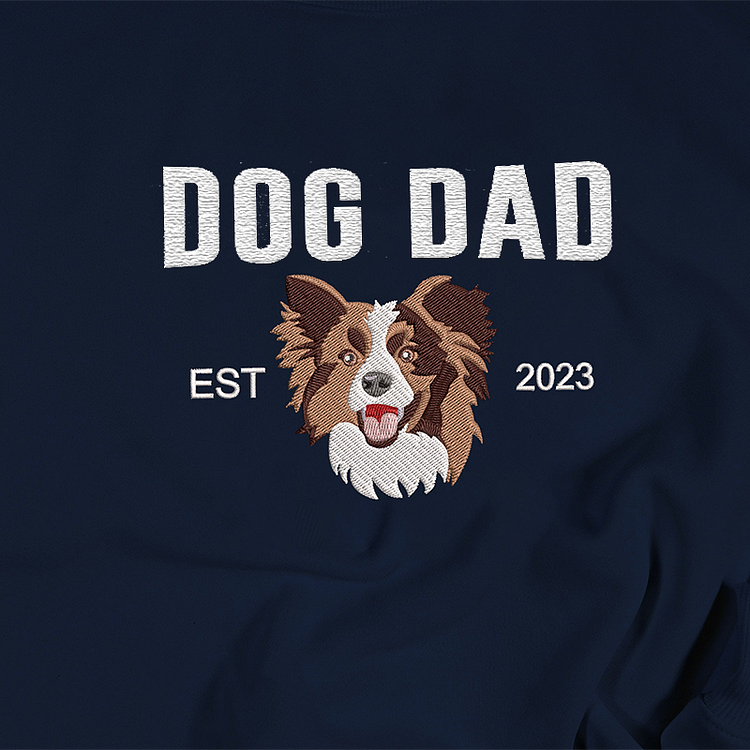 Custom Embroidered Varsity Dog Dad Sweatshirt or Hoodie Portrait from Photo