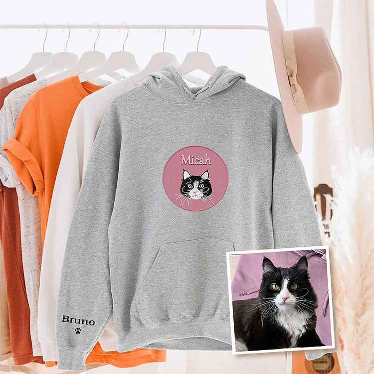 Personalized Pet Embroidered Sweatshirt Custom Pet Portrait Tee HoodiePersonalized Pet Embroidered Sweatshirt Custom Pet Portrait Tee Hoodie