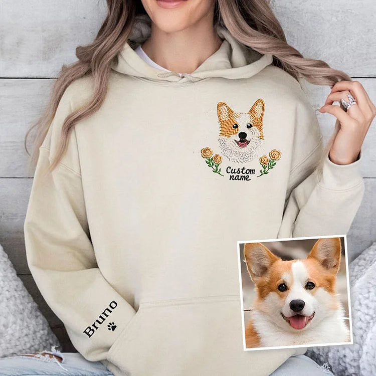 Custom Dog Portrait Embroidered Sweatshirt, Custom Pet Hoodie