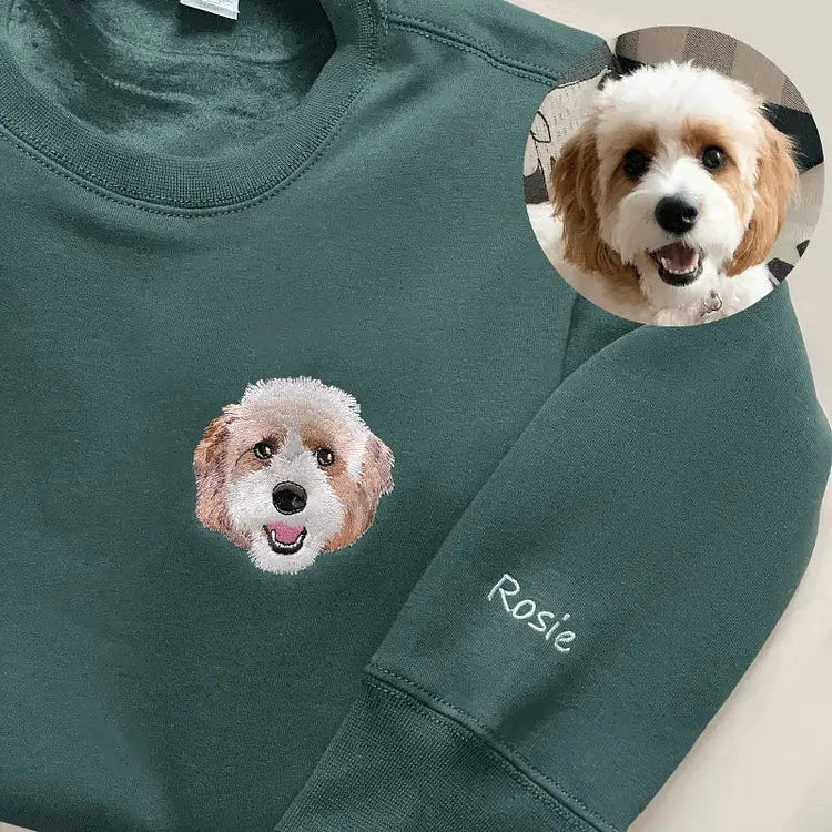 Custom Premium Handcrafted Pet Photo Embroidery T-shirt Sweatshirt Hoodie