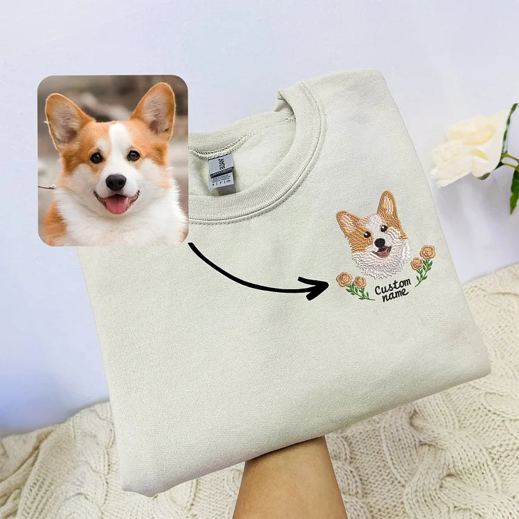 Custom Dog Portrait Embroidered Sweatshirt, Custom Pet Hoodie