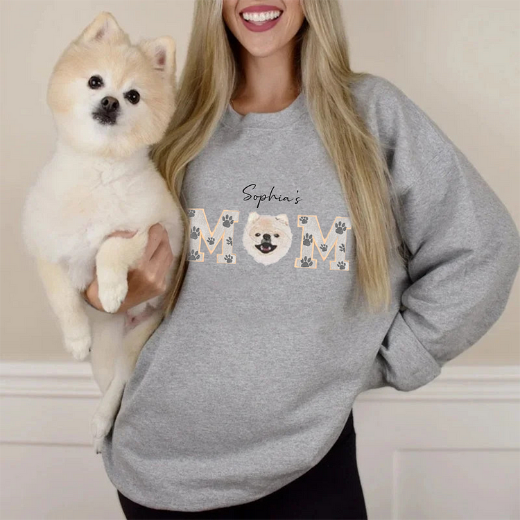 Custom Pet Portrait Embroidered Sweatshirt Dog Mom/Dog Dad Hoodie with Pet Name