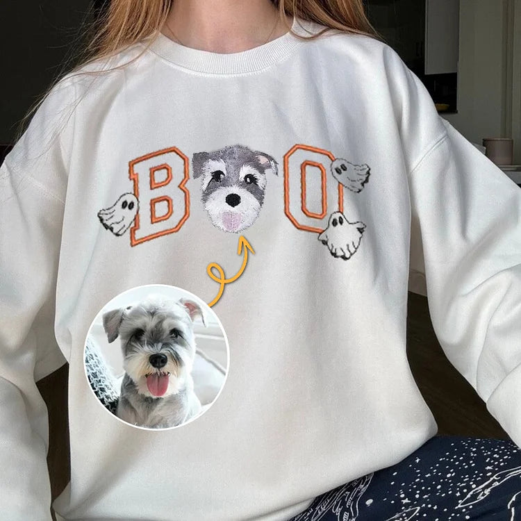 Boo Embroidered Halloween Sweatshirt Halloween Custom Dog Pet Embroidered Hoodie T-shirt