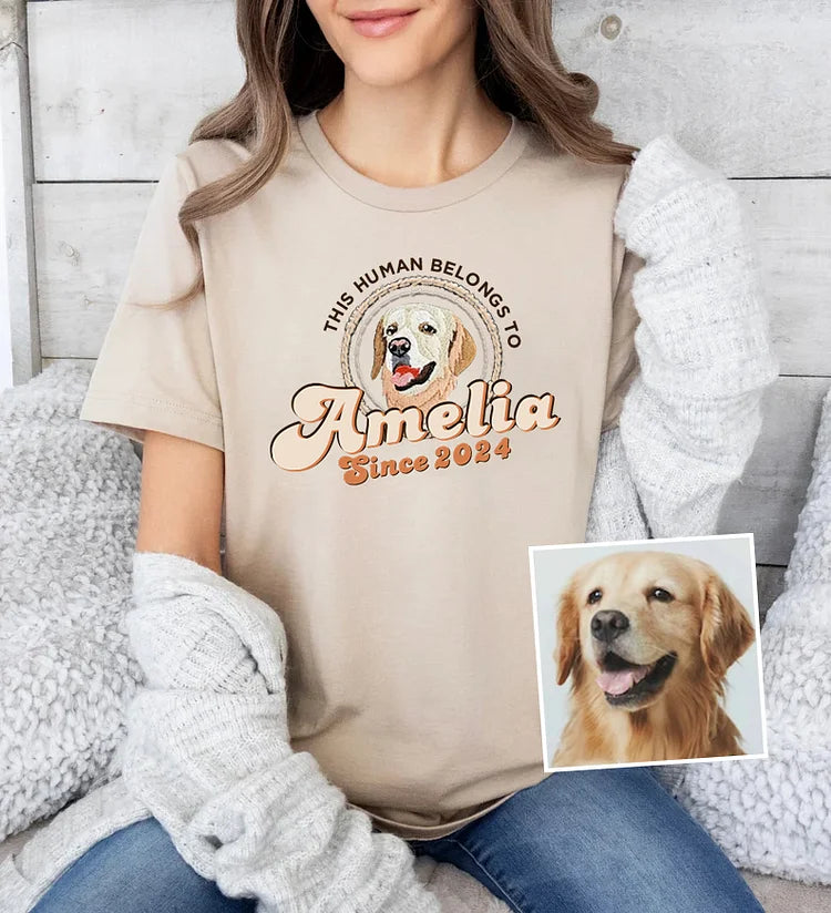 This Human Belongs to Custom Pet Portrait Embroidered Hoodie Sweatshirt T-shirt