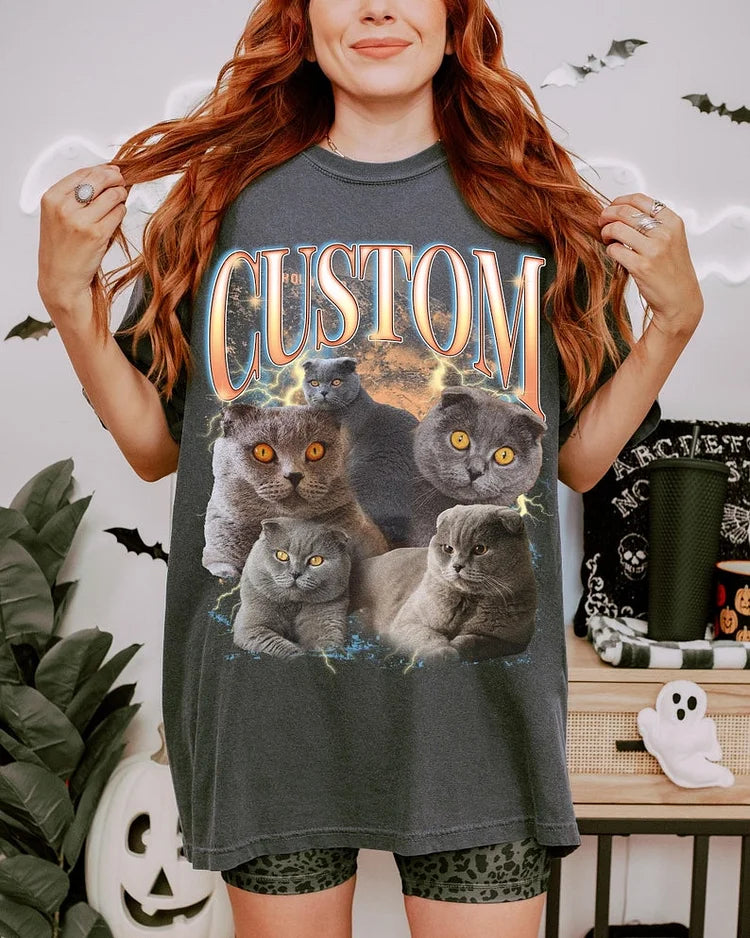 Custom Retro Cat Dog Shirt, Custom Photo Vintage 90s Graphic