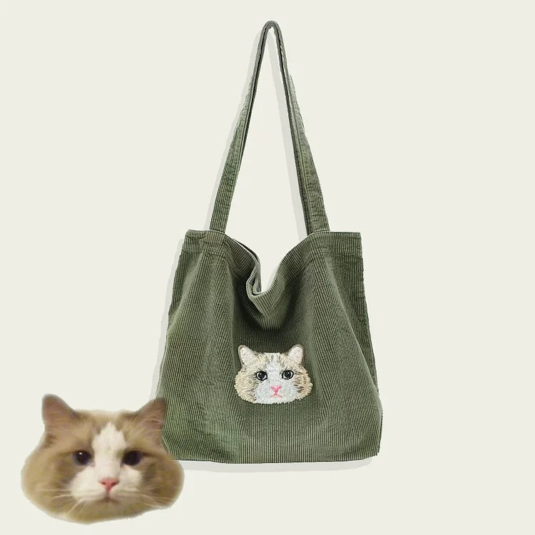 Custom Embroidered Pet Portrait Canvas Tote Bag