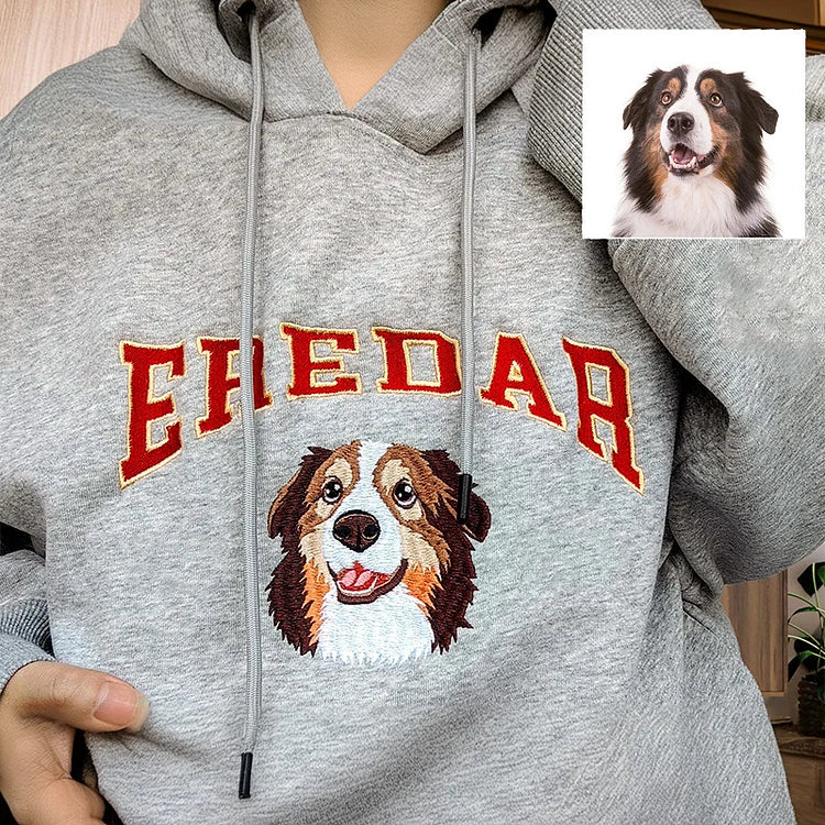 Custom Dog Hoodie Embroidered Dog Name, Personalized Pet Face Sweatshirt