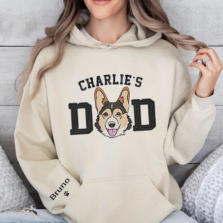 Personalized Embroidered Dog Dad Sweatshirt From Photo- Custom Dog Portrait Embroidered Hoodie