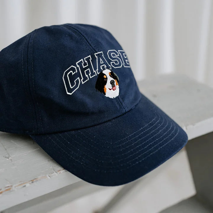 Custom Pet Portrait Embroidered Baseball Cap with Pet Name