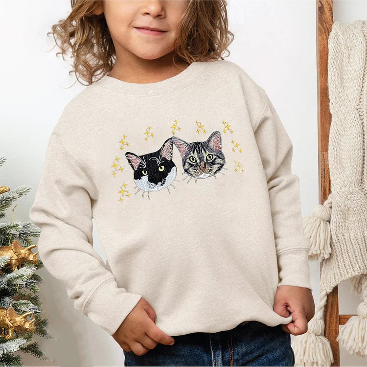 Custom Embroidered Pet Portrait Christmas Jumper Sweatshirt Hoodie T-shirt Xmas Gift For Kid