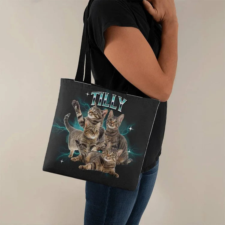 Retro Pet Tote Bag, Personalized Pet Tote, 90s Bootleg Custom Photo Tote Bag