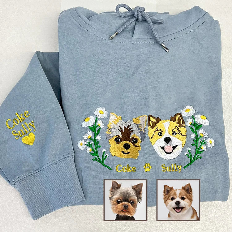 Personalized Pet Portrait Embroidery Sweatshirt Hoodie T-shirt